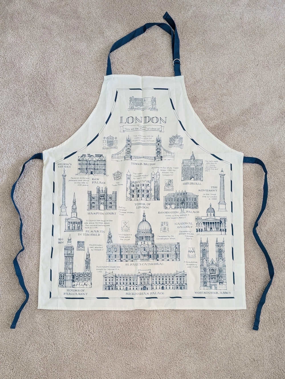 London Landmark Cotton Apron in Navy and White